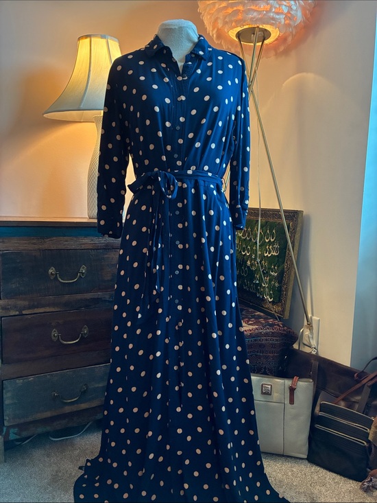 Banana Republic Dresses & Skirts - Banana Republic Navy Maxi Dress with Beige Polka Dots